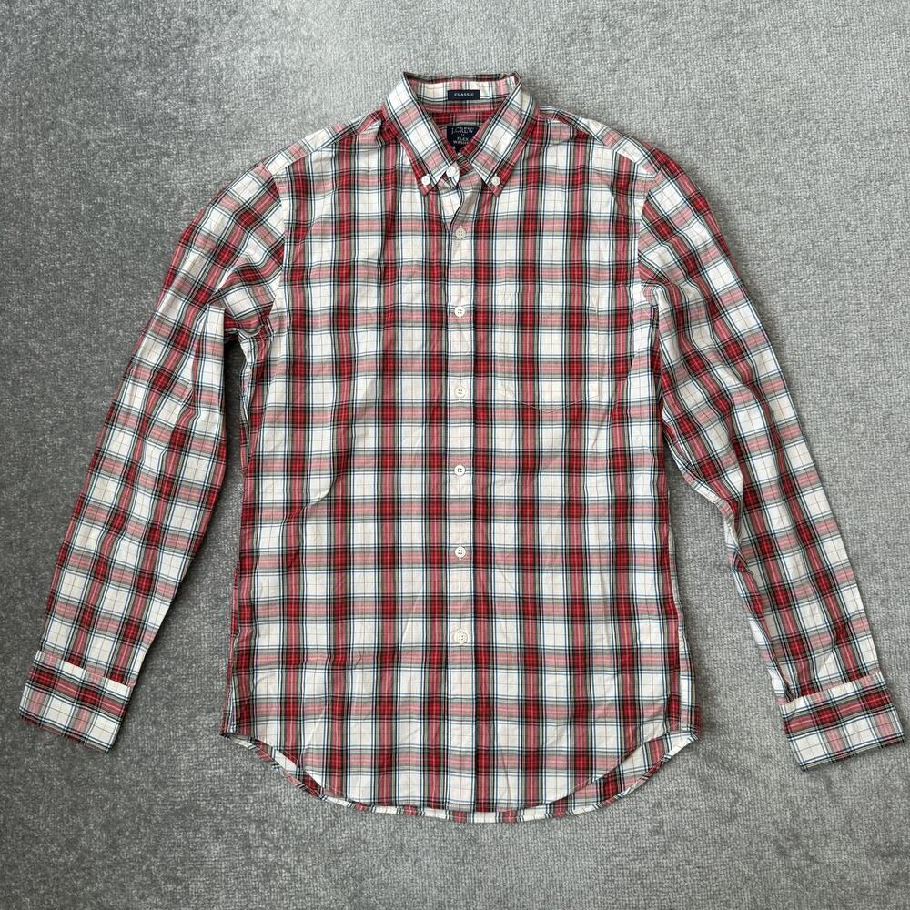 J Crew Shirt Mens Small Red White Plaid Classic Flex Washed Button Down Casual